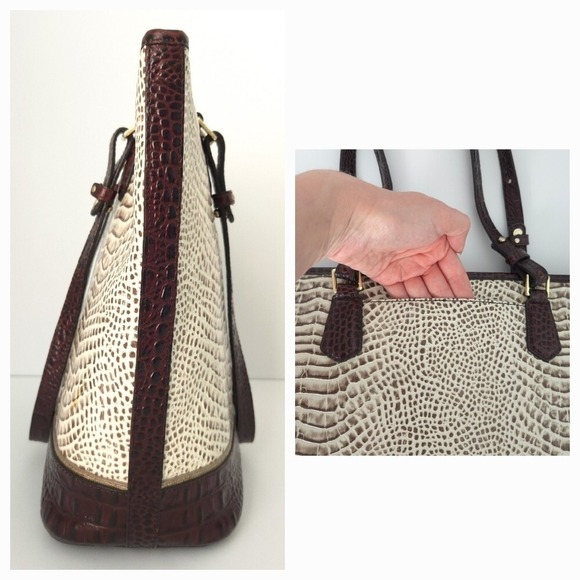 Brahmin Ivory & Brown Snakeskin Creme Rhodes Medium Asher Tote Shoulder Handbag - Picture 6 of 13